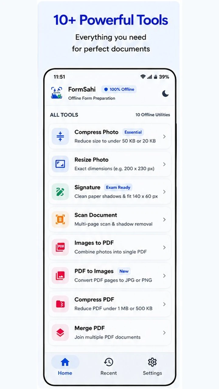 FormSahi photo, signature, scanner and PDF tools