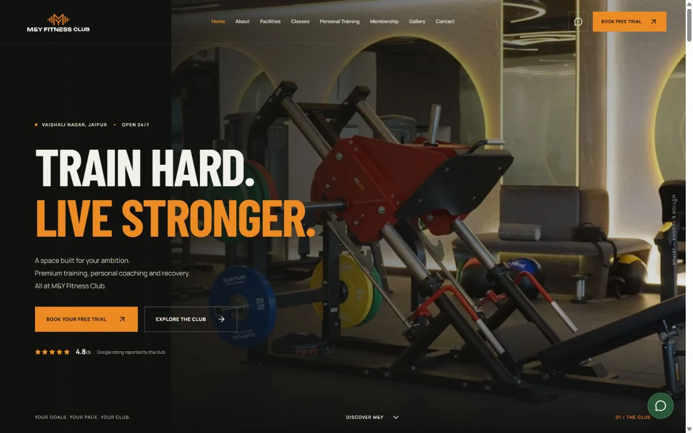 M&Y Fitness Club project interface