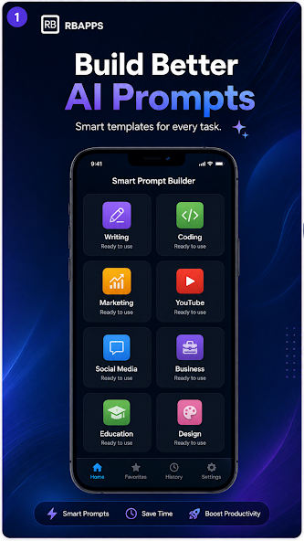 Smart Prompt Builder home screen showing prompt categories